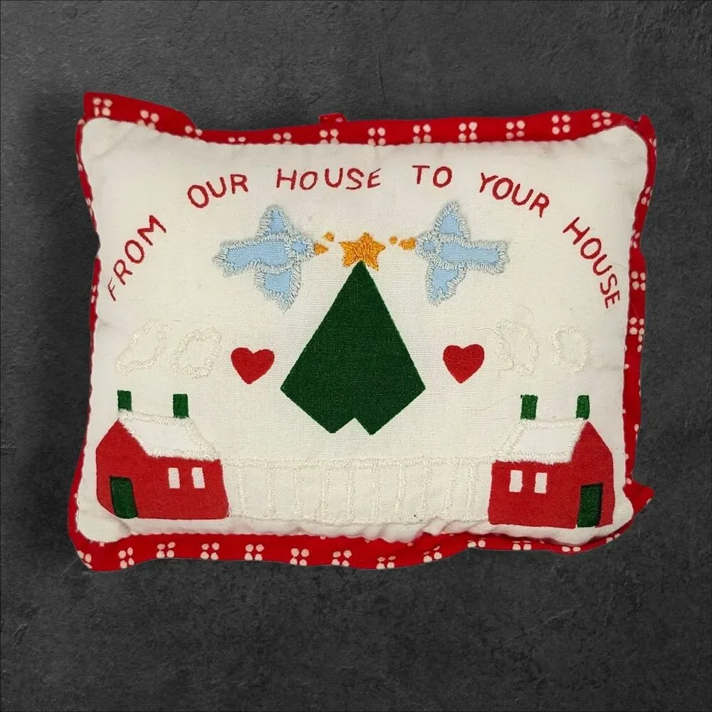 Vintage Farm Animal Christmas Ornaments Set of 4 Fabric Cottagecore Holiday Red
